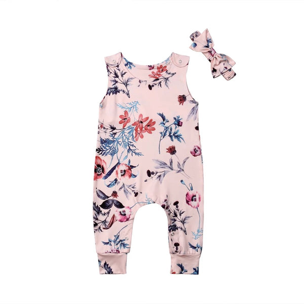 Pink Floral Jumpsuit with Bow