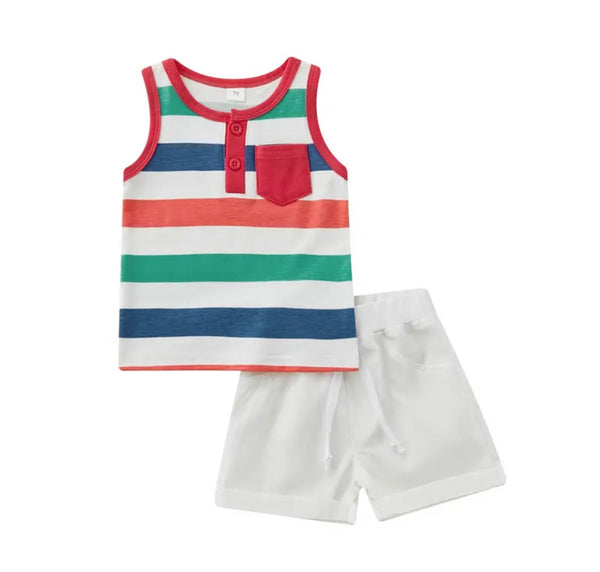 Striped White Shorts Set