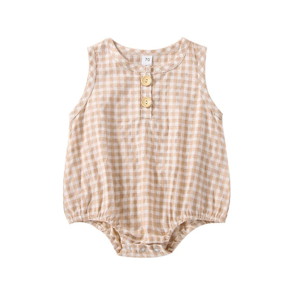 Beige Gingham Romper